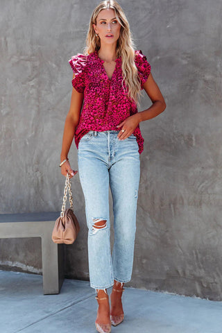 Flutter Sleeve Floral Top - Raspberry