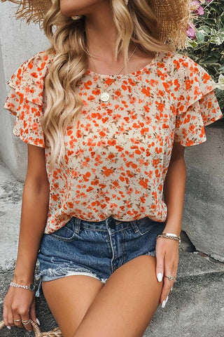 Ruffle Sleeve Floral Top - Little Flowers