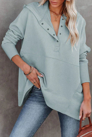 Henley Style Fall Hoodie - Sage/Gray