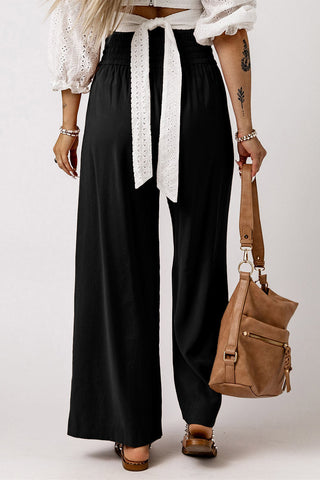 Elastic Waist Wide Leg Pants - Black