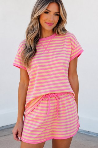 Pink and Yellow Stripe Skort Set