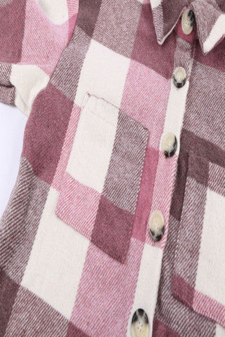 Thick Flannel Buffalo Plaid Shacket with Pockets - Pink