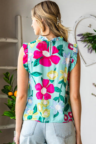 Sleeveless Floral Top - Mint