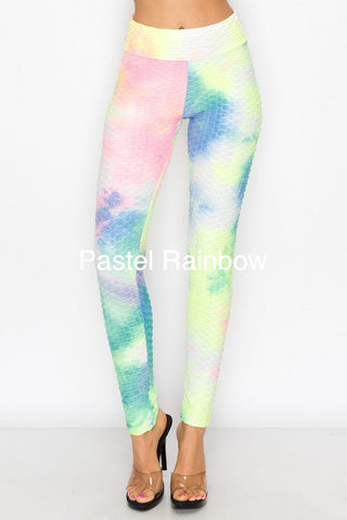 Bottom Lift Honeycomb Tie Dye Leggings -  4 colors