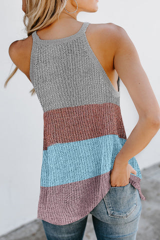 Sweater Knit Color Block Tank - Gray and Marsala