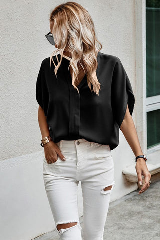 V-Neck Silky Top - Black