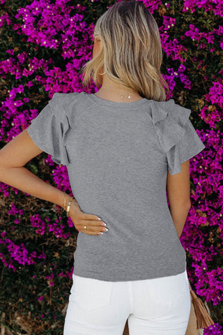 Ruffle Sleeve Top - Gray
