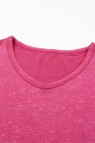 Mineral Washed V-Neck Top - Pink