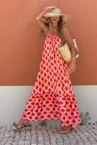 Geometric Flowy Maxi Dress - Pink