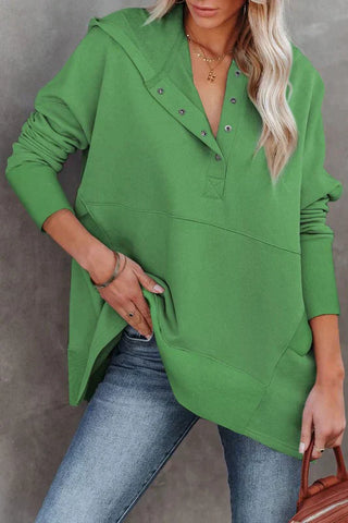 Henley Style Fall Hoodie - Kelly Green