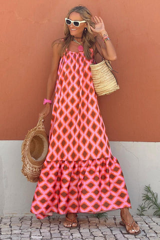 Geometric Flowy Maxi Dress - Pink