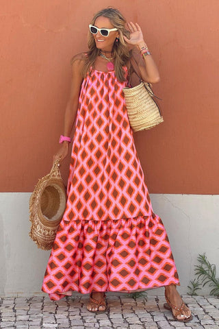 Geometric Flowy Maxi Dress - Pink