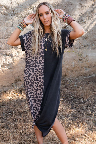 Casual Leopard Maxi Dress - Black