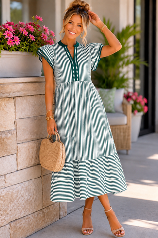 Striped Midi Dress - Green