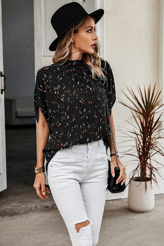 Cape Style Tie Top - Black Tiny Flowers