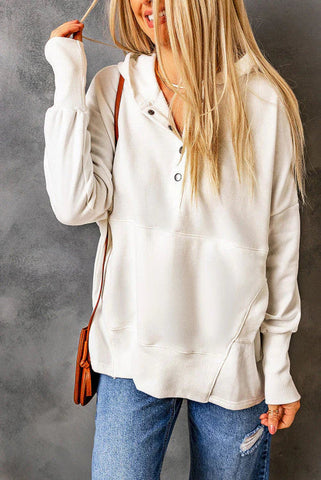 Henley Style Fall Hoodie - White
