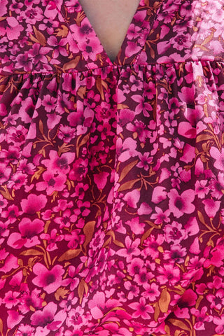 Flutter Sleeve Floral Top - Raspberry