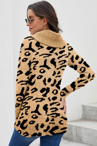 Wrap Turtleneck Sweater - Beige Leopard