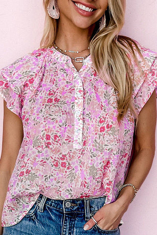 Mandarine Collar Floral Blouse - Pink