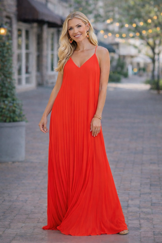Pleated Maxi Dress - Tomato