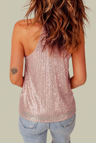 Sequined Racerback Tank Top - Pink