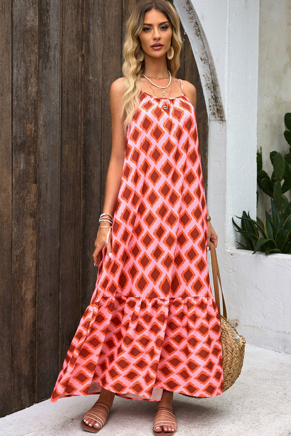 Geometric Flowy Maxi Dress - Pink | Blue Chic Boutique Geometric Flowy Maxi Dress - Pink | Blue Chic Boutique
