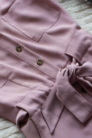 Crop Jumpsuit with Sash - Pink