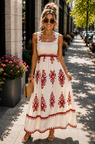 Damask Maxi Dress - Burgundy