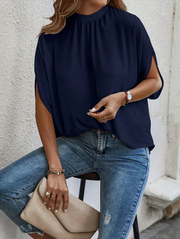 Cape Style Tie Top - Navy