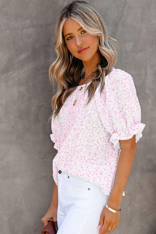 Floral Puff Sleeve Top - Pink