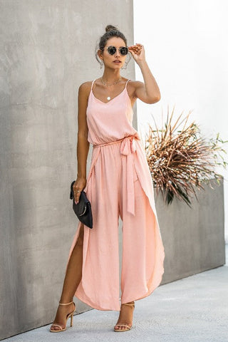 Flowy Spaghetti Strap Jumpsuit - Pink