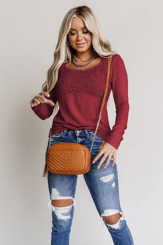 Floral Crochet Thermal Top - Red