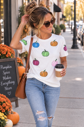 Sequined Colorful Pumpkin Tee