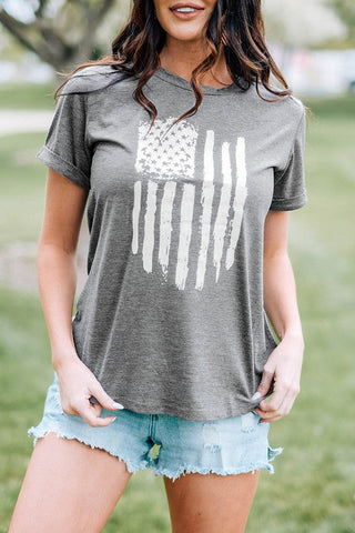 Flag Print Top - Gray