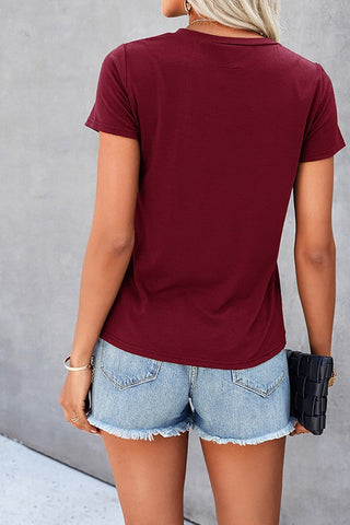 Casual Faux Pocket Tee - Wine