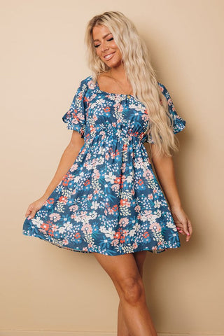 Wildflowers Elastic Waist Dress - Blue