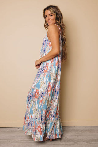 Colorful Abstract Maxi Dress - Teal
