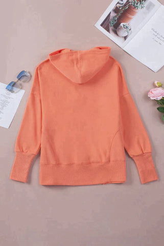 Henley Style Fall Hoodie - Orange