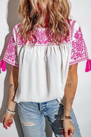 Pink and White Embroidered Top