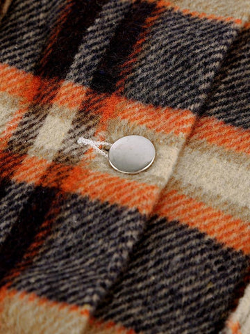 Flannel Plaid Shacket with Pockets - Orange