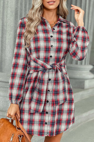 Flannel Tie Dress - Red