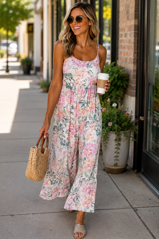 Floral Crop Jumpsuit - Pink