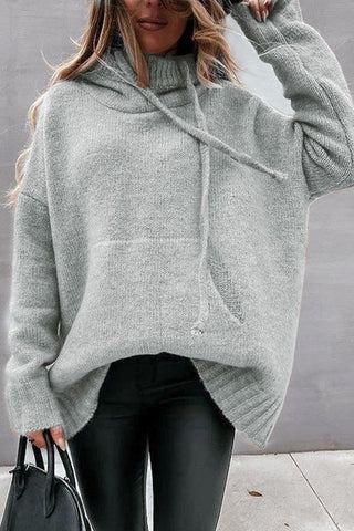 Super Soft Hooded Cowl Neck Sweater - Gray