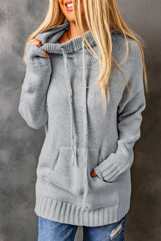 Super Soft Hooded Cowl Neck Sweater - Gray