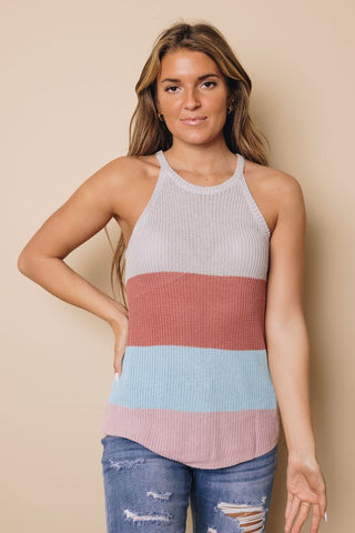 Sweater Knit Color Block Tank - Gray and Marsala