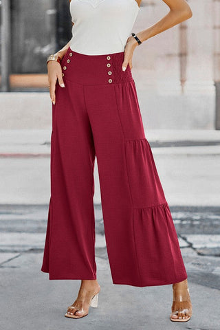 Button Detail Gaucho Pants - Wine