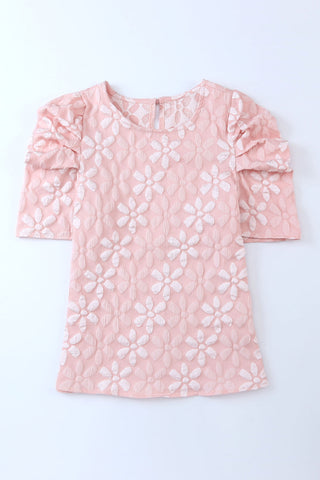 Pink Floral Bubble Sleeve Top