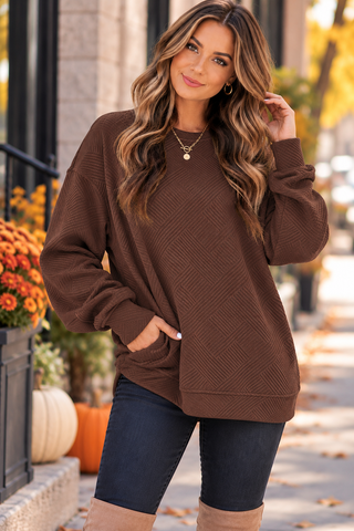 Jacquard Sweatshirt with Pockets - Brown