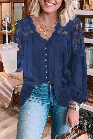 Button Up Lace Top - Navy