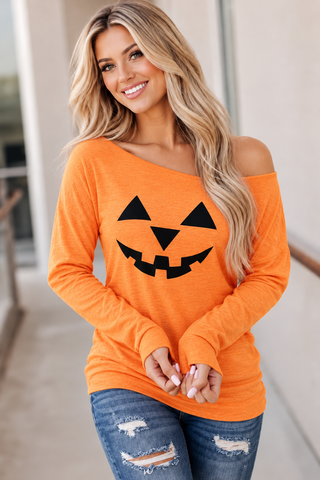 Jack ‘O Lantern Off Shoulder Top - Orange